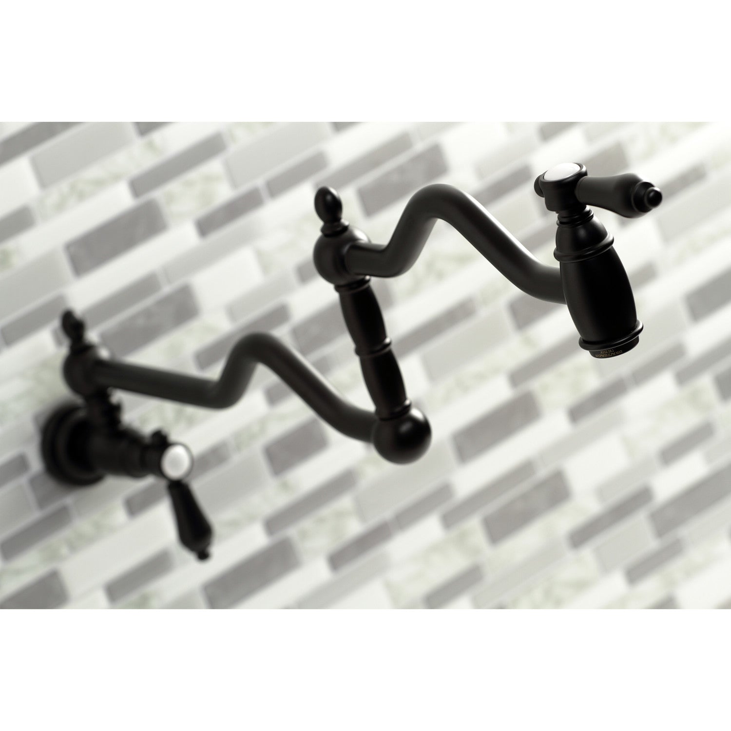 Kingston Heirloom KS2100BAL - Heirloom Two-Handle 1-Hole Wall Mount Pot Filler Faucet, Matte Black — thumbnail 2